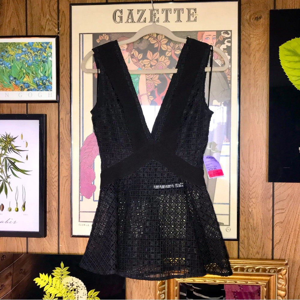 Finders Keepers black geometric sleeveless peplum top